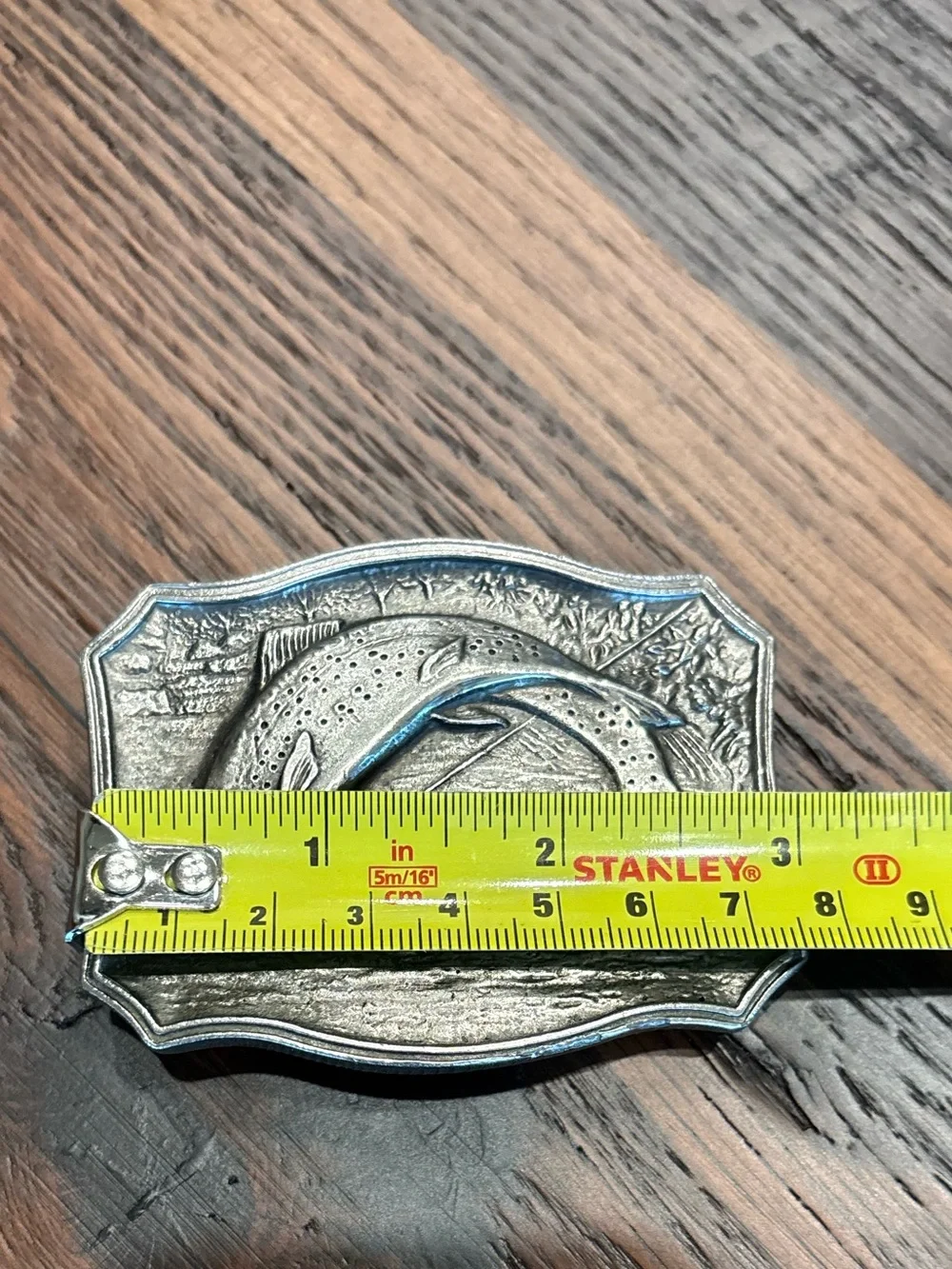 Vintage Jumping Trout Fisherman Belt Buckle, Artist James Lind, Wyoming Studios